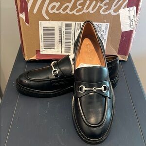 Madewell Black Leather Women’s Loafers with gold detail